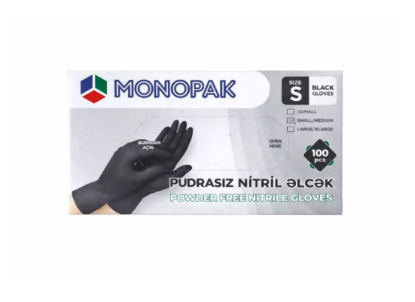 Monopak, pudrasız, nitril, qara, 100 ədəd