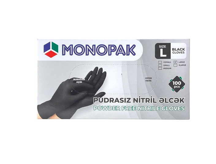 Monopak, pudrasız, nitril, qara, 100 ədəd
