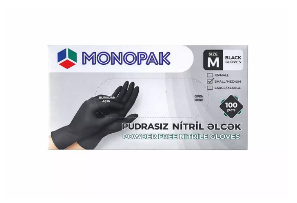Monopak, pudrasız, nitril, qara, 100 ədəd